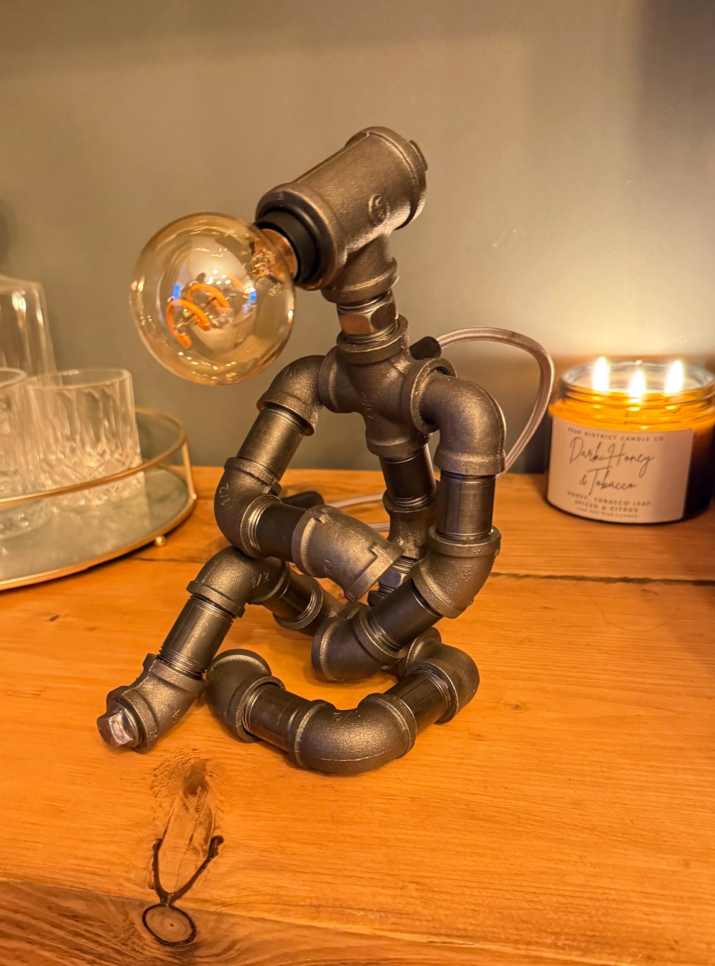 The Thinking Man Industrial Iron Pipe Lamp & Vintage Style Bulb