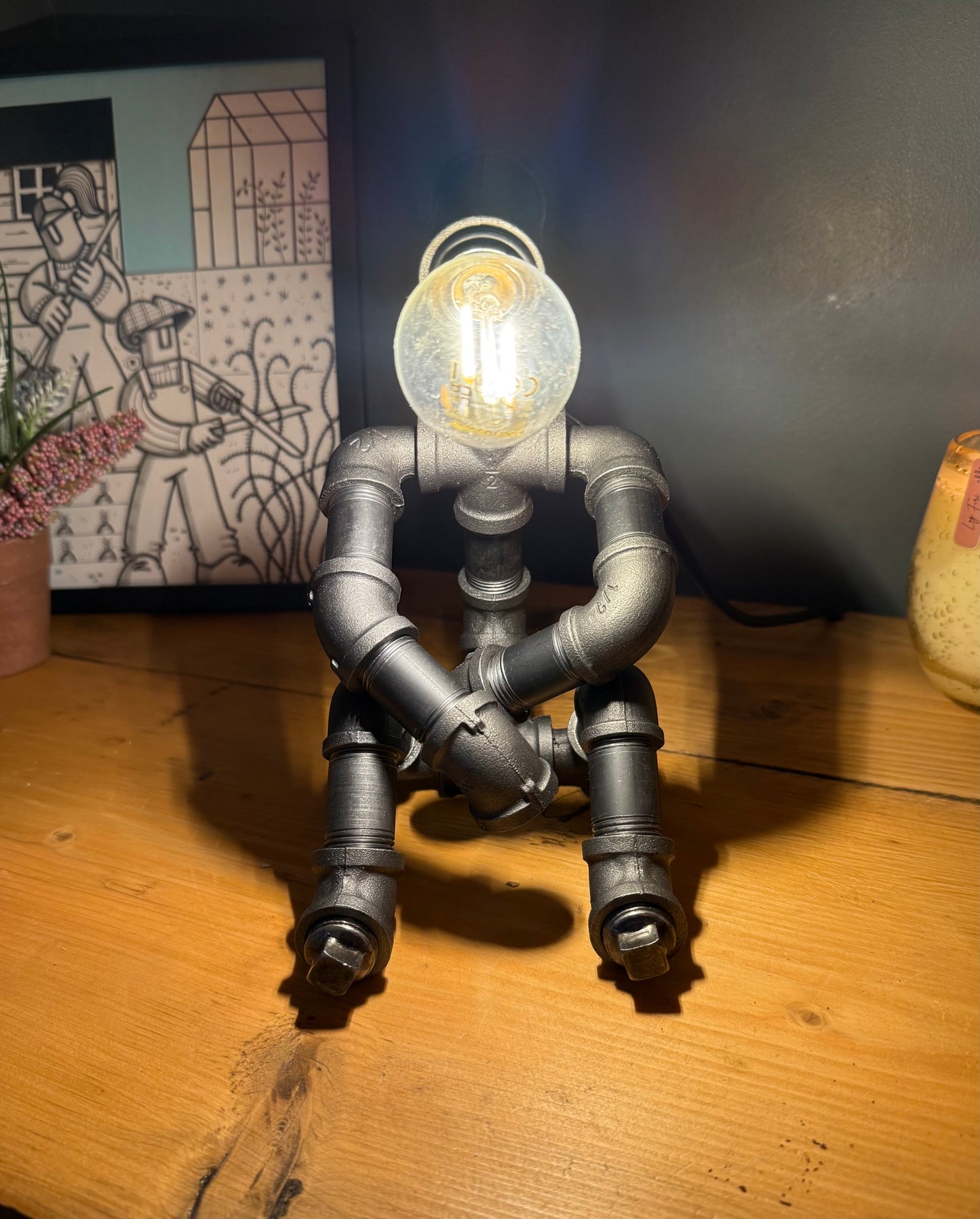 The Tranquil Man Industrial Iron Pipe Lamp & Modern White Bulb