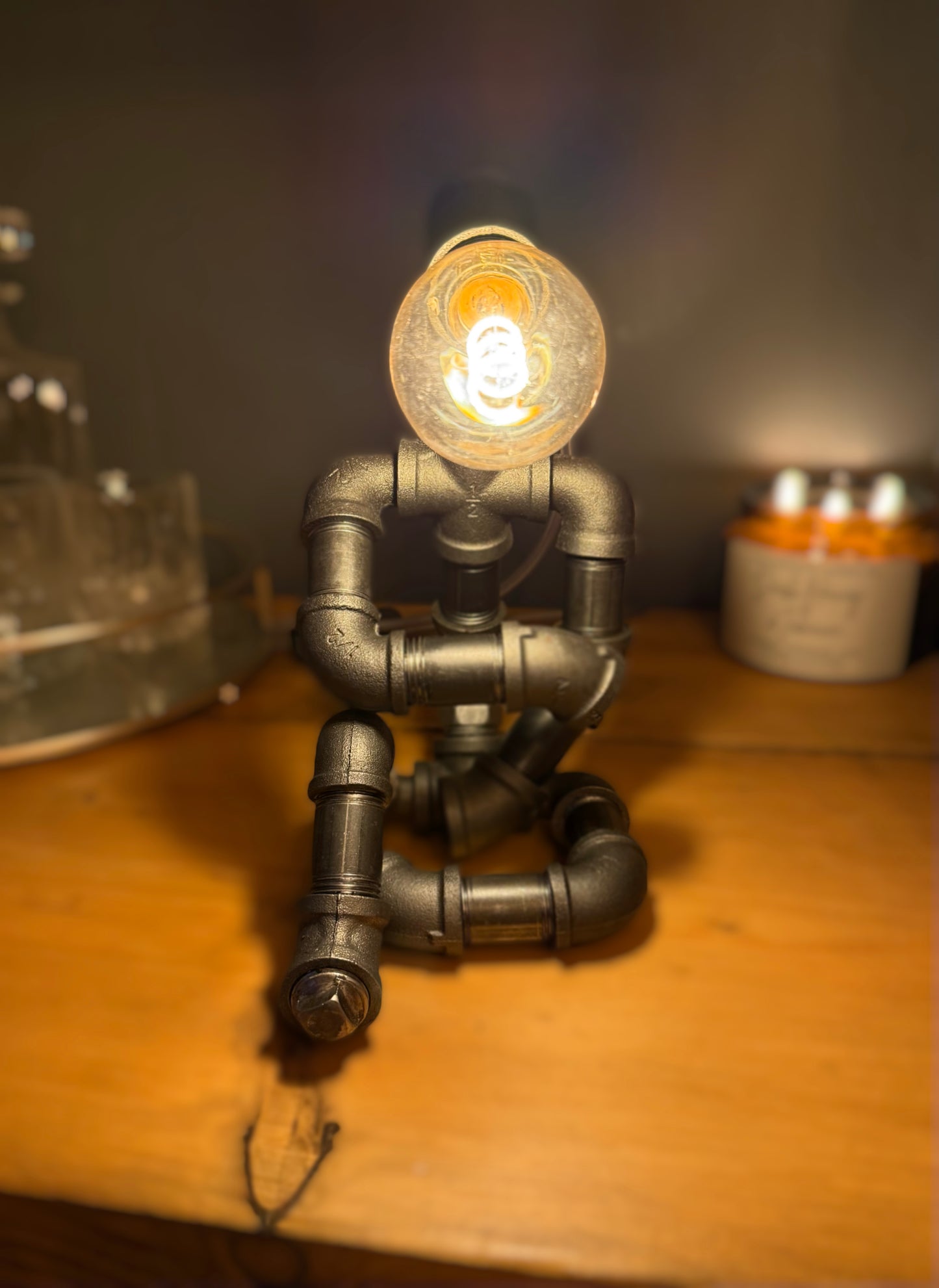 The Thinking Man Industrial Iron Pipe Lamp & Vintage Style Bulb