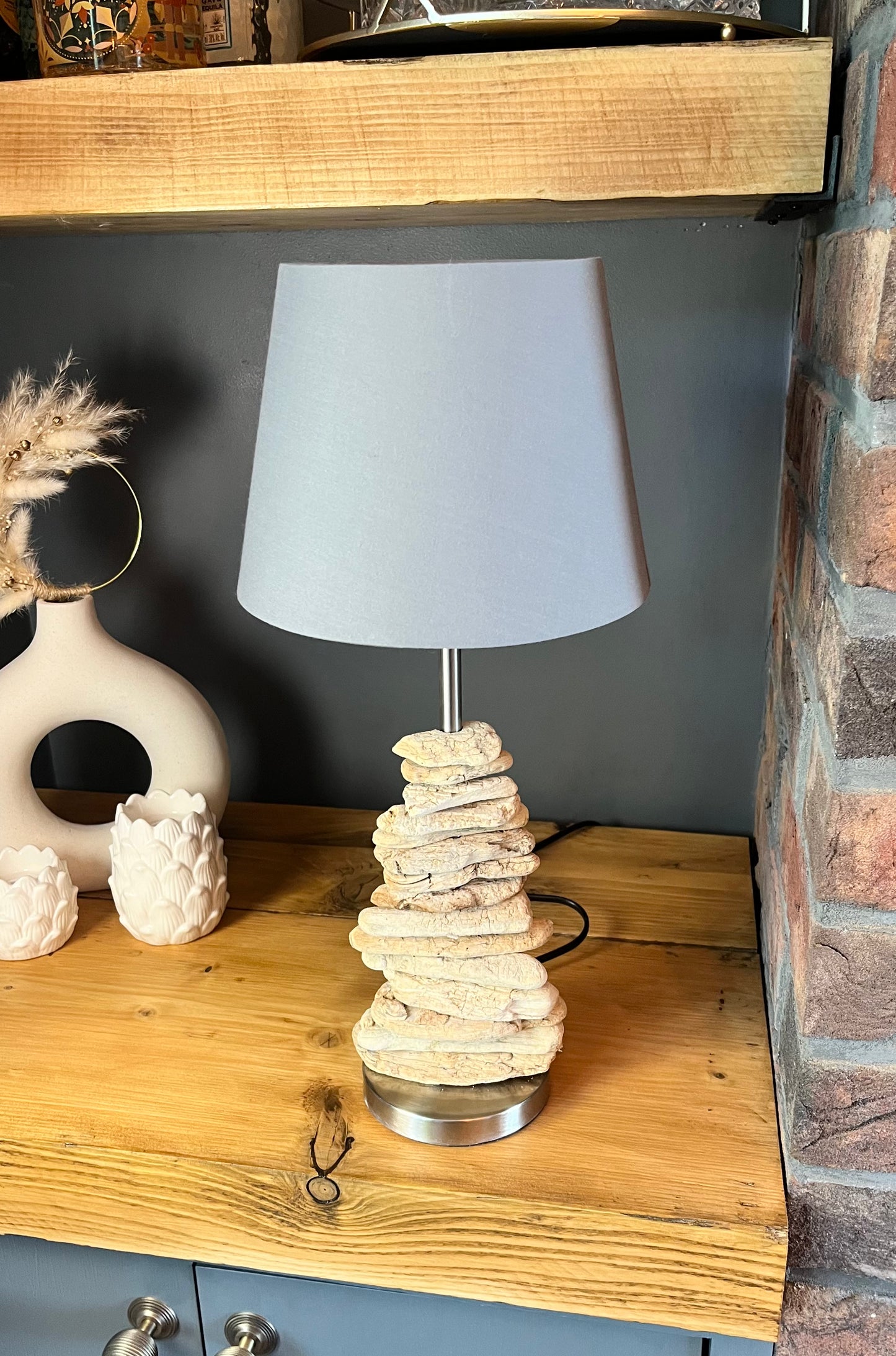 Handmade Driftwood Lamp with Bulb & Shade