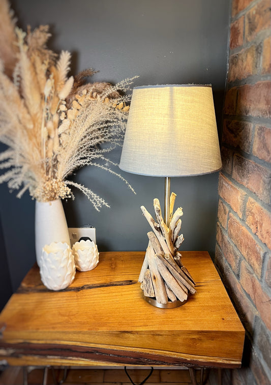 Handmade Driftwood Lamp with Bulb & Shade