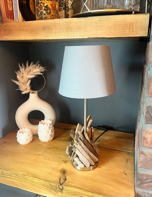 Handmade Driftwood Lamp with Bulb & Shade