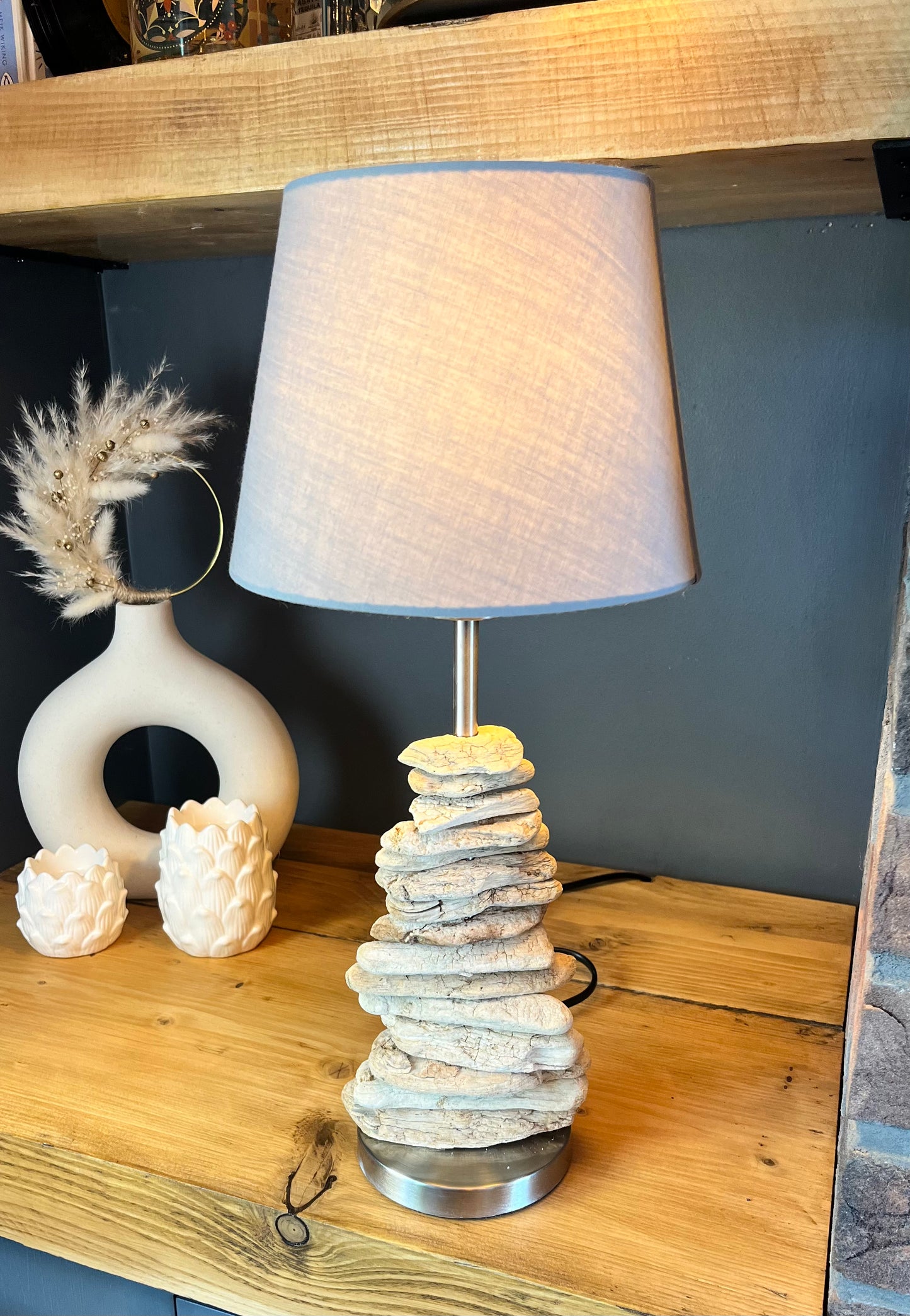 Handmade Driftwood Lamp with Bulb & Shade