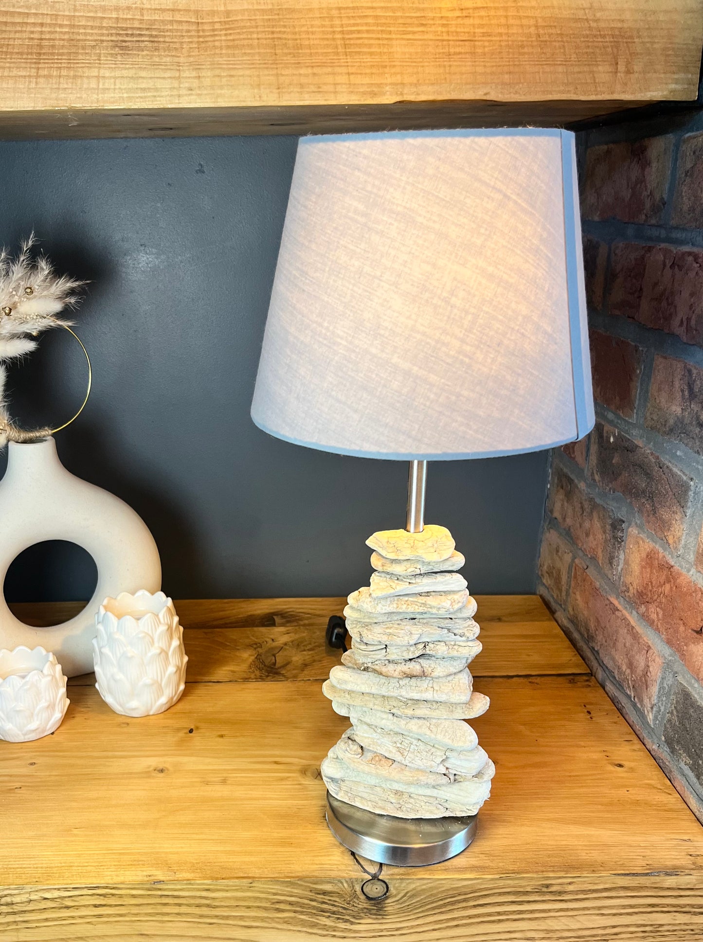 Handmade Driftwood Lamp with Bulb & Shade