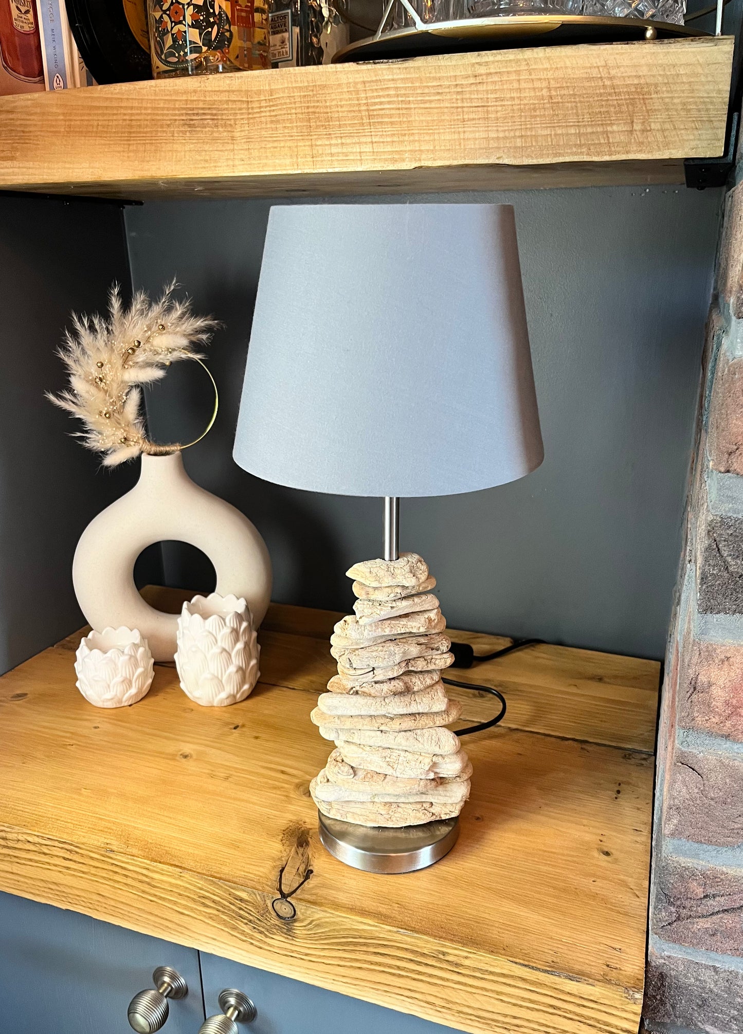 Handmade Driftwood Lamp with Bulb & Shade