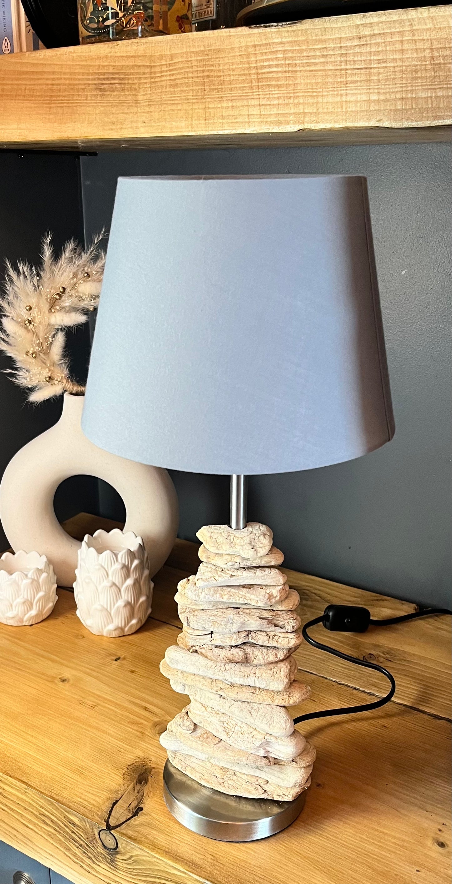 Handmade Driftwood Lamp with Bulb & Shade