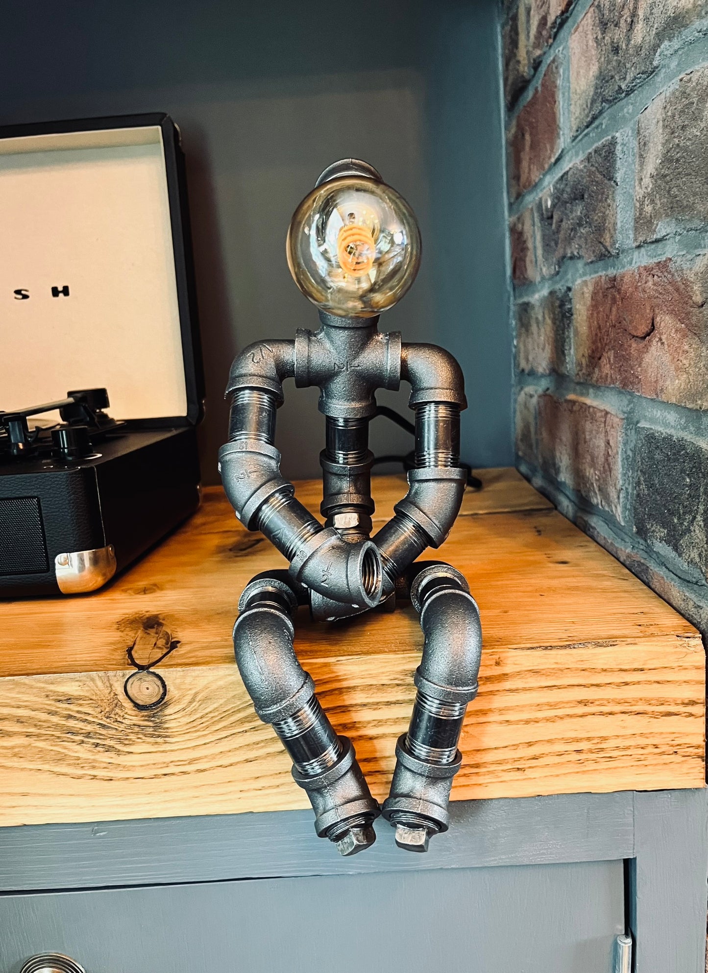 The Pensive Man Industrial Iron Pipe Lamp & Vintage Bulb