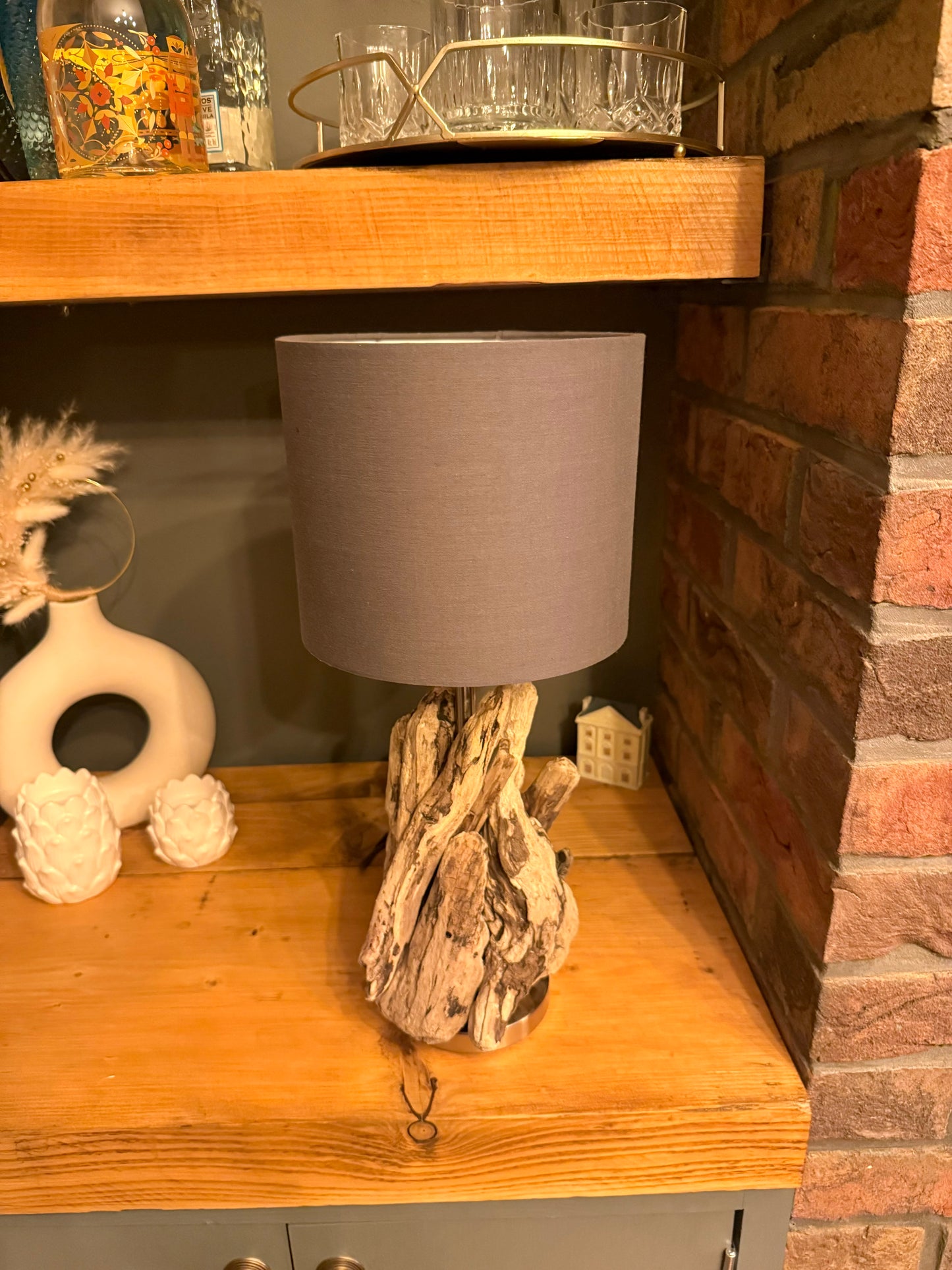 Handmade Chunky Driftwood Lamp with Bulb & Shade