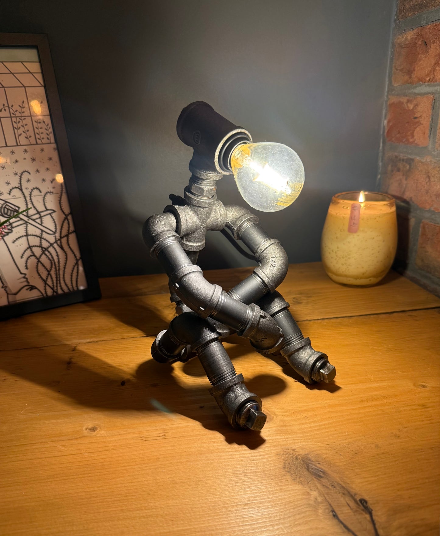 The Tranquil Man Industrial Iron Pipe Lamp & Modern White Bulb