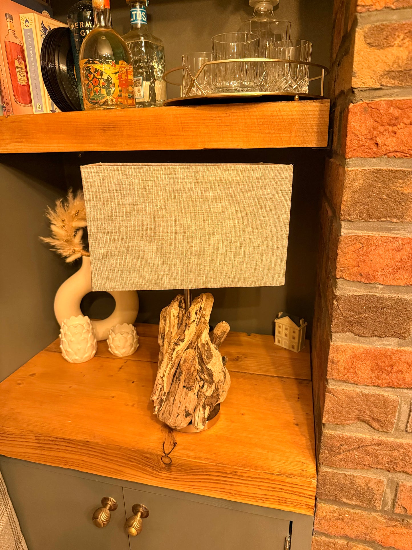 Handmade Chunky Driftwood Lamp with Bulb & Shade