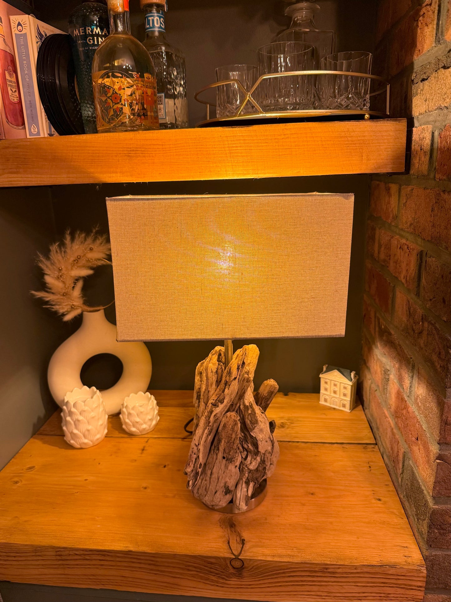 Handmade Chunky Driftwood Lamp with Bulb & Shade