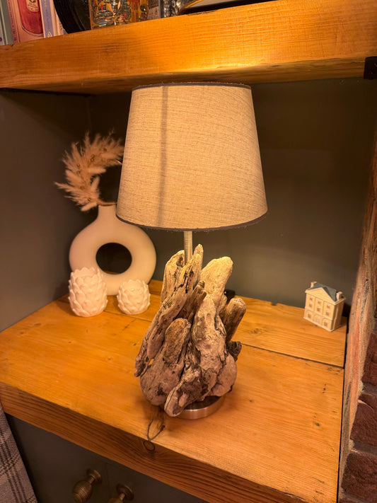 Handmade Chunky Driftwood Lamp with Bulb & Shade