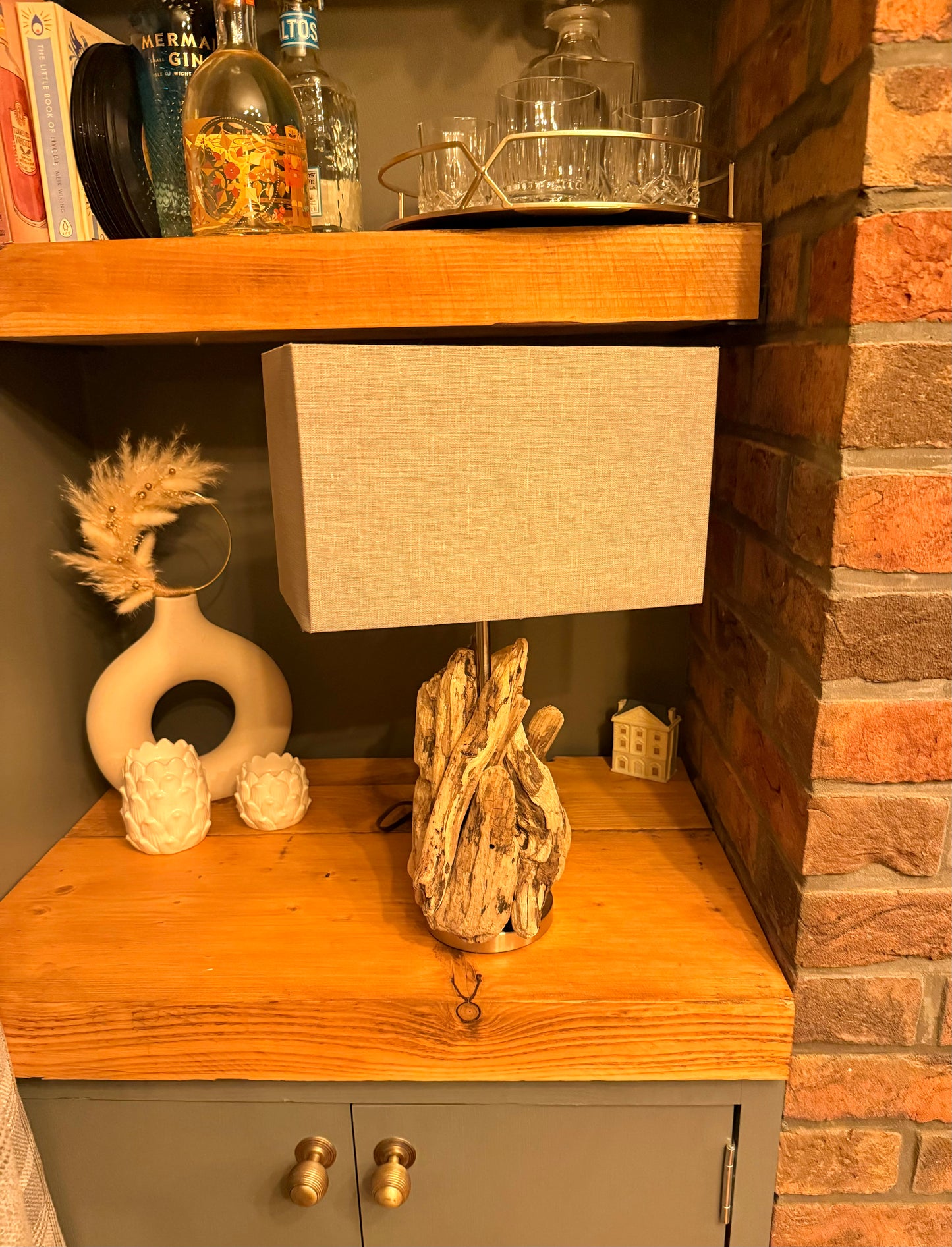 Handmade Chunky Driftwood Lamp with Bulb & Shade