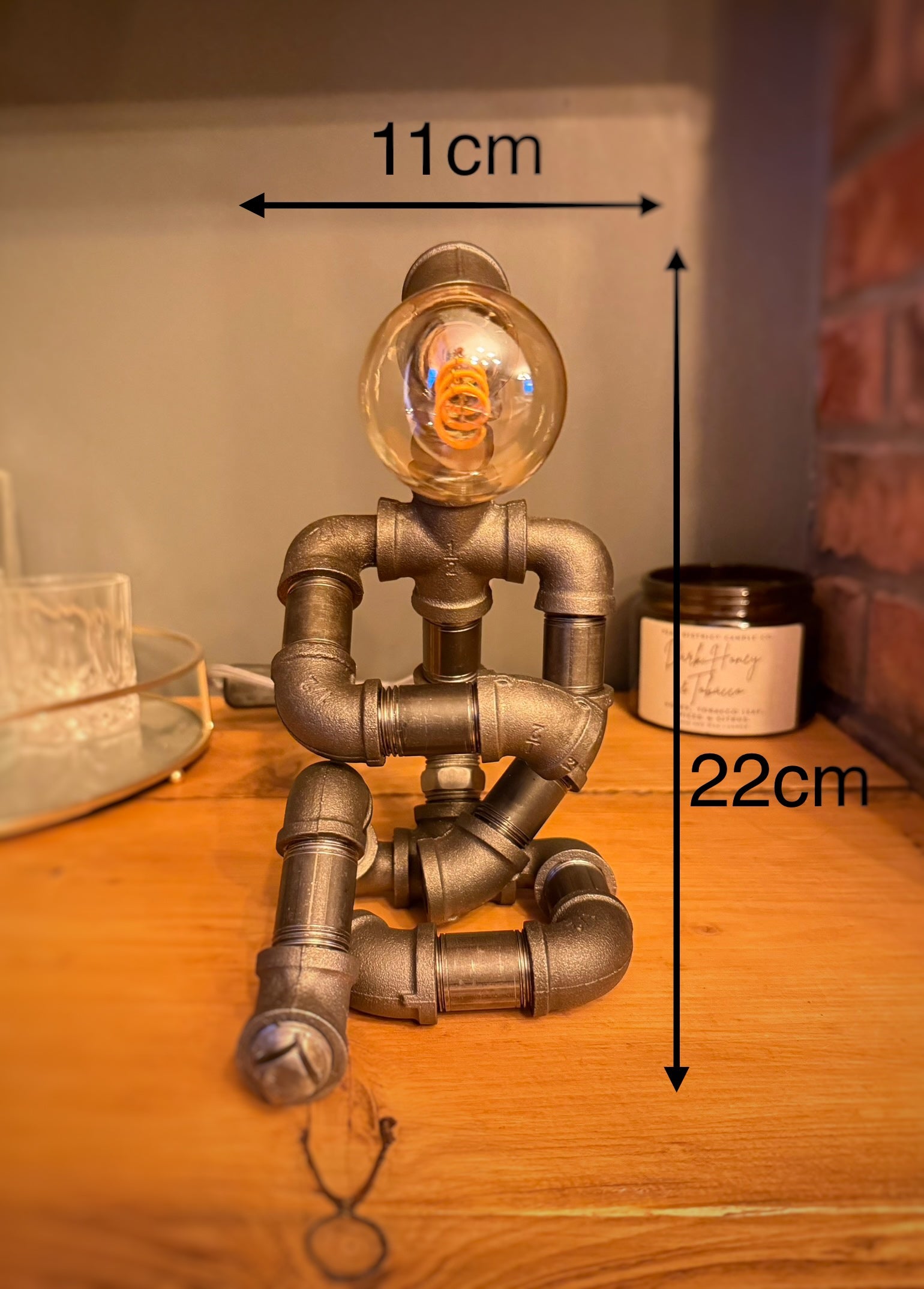 The Thinking Man Industrial Iron Pipe Lamp & Vintage Style Bulb