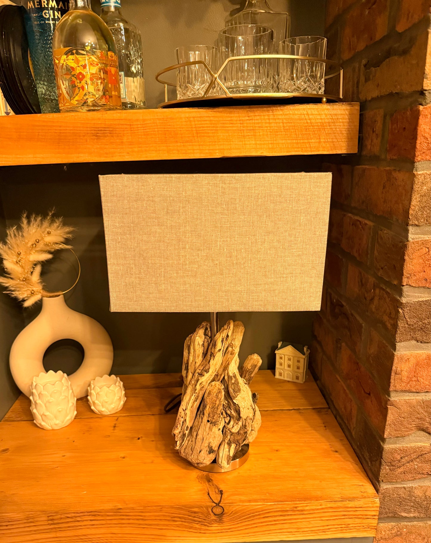 Handmade Chunky Driftwood Lamp with Bulb & Shade