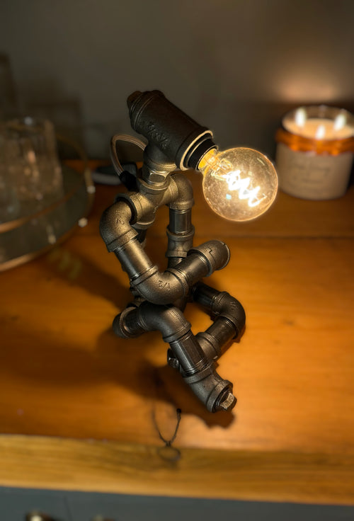 The Thinking Man Industrial Iron Pipe Lamp & Vintage Style Bulb