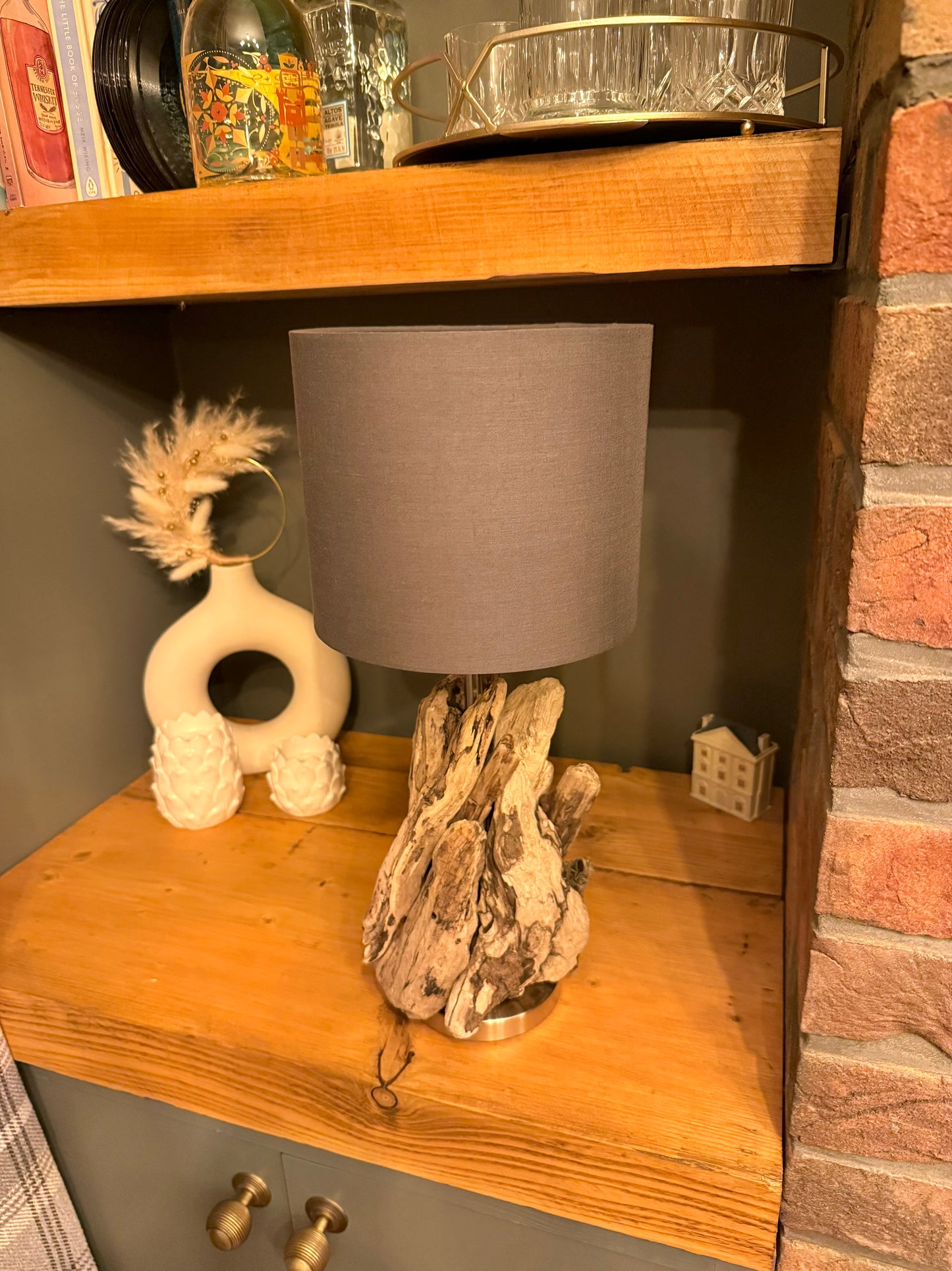 Handmade Chunky Driftwood Lamp with Bulb & Shade