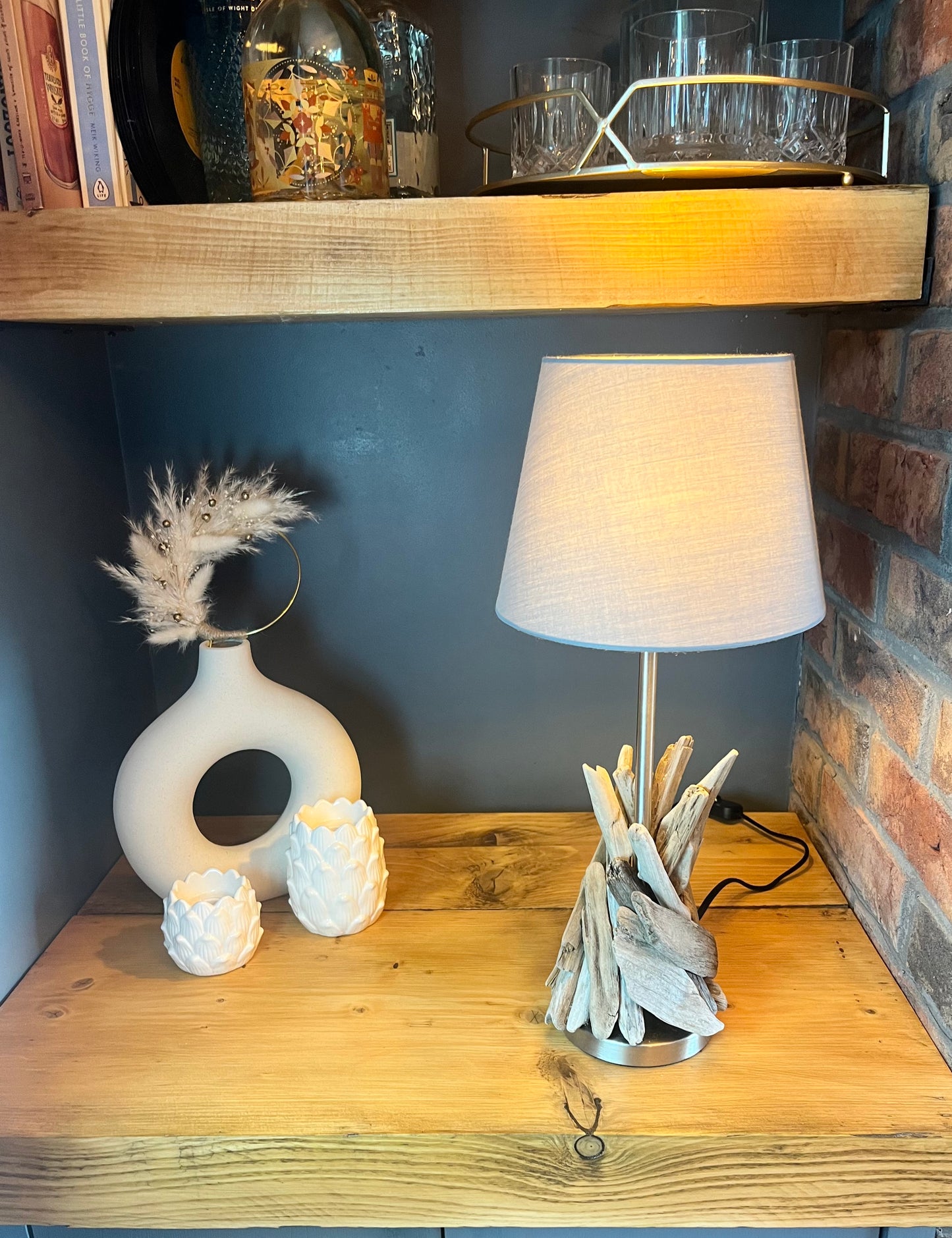 Handmade Chunky Driftwood Lamp with Bulb & Shade