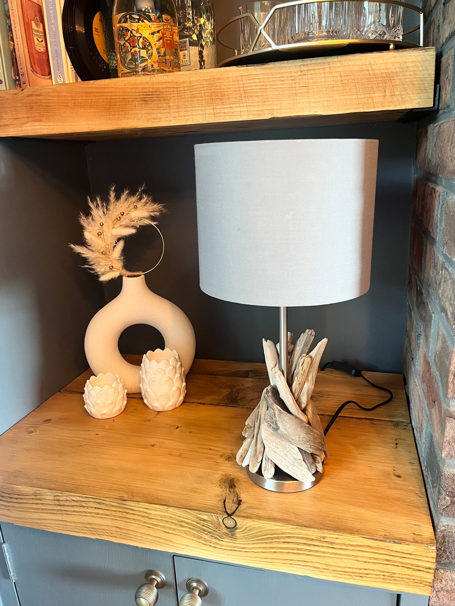 Handmade Chunky Driftwood Lamp with Bulb & Shade