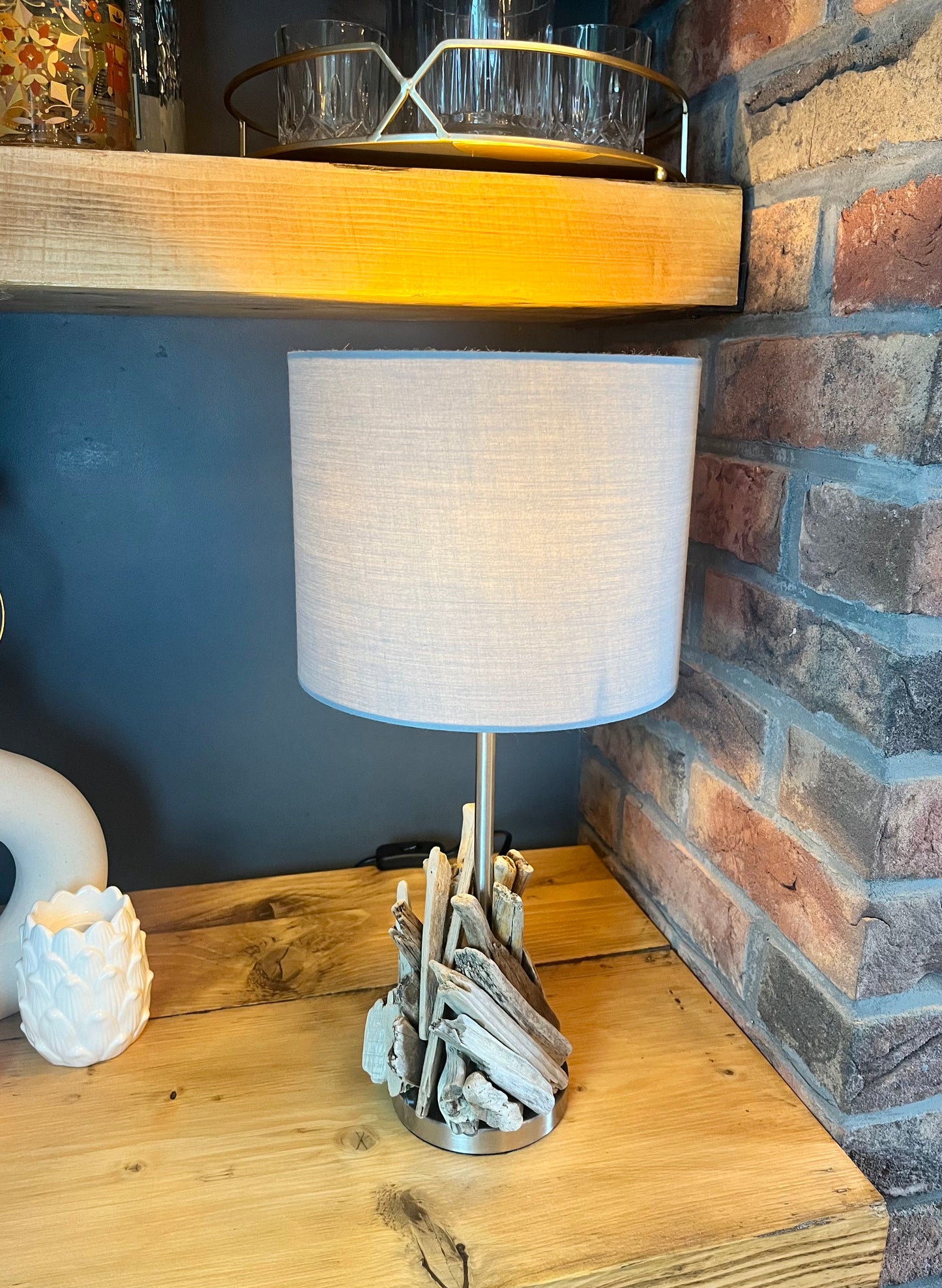 Handmade Driftwood Lamp with Bulb & Shade