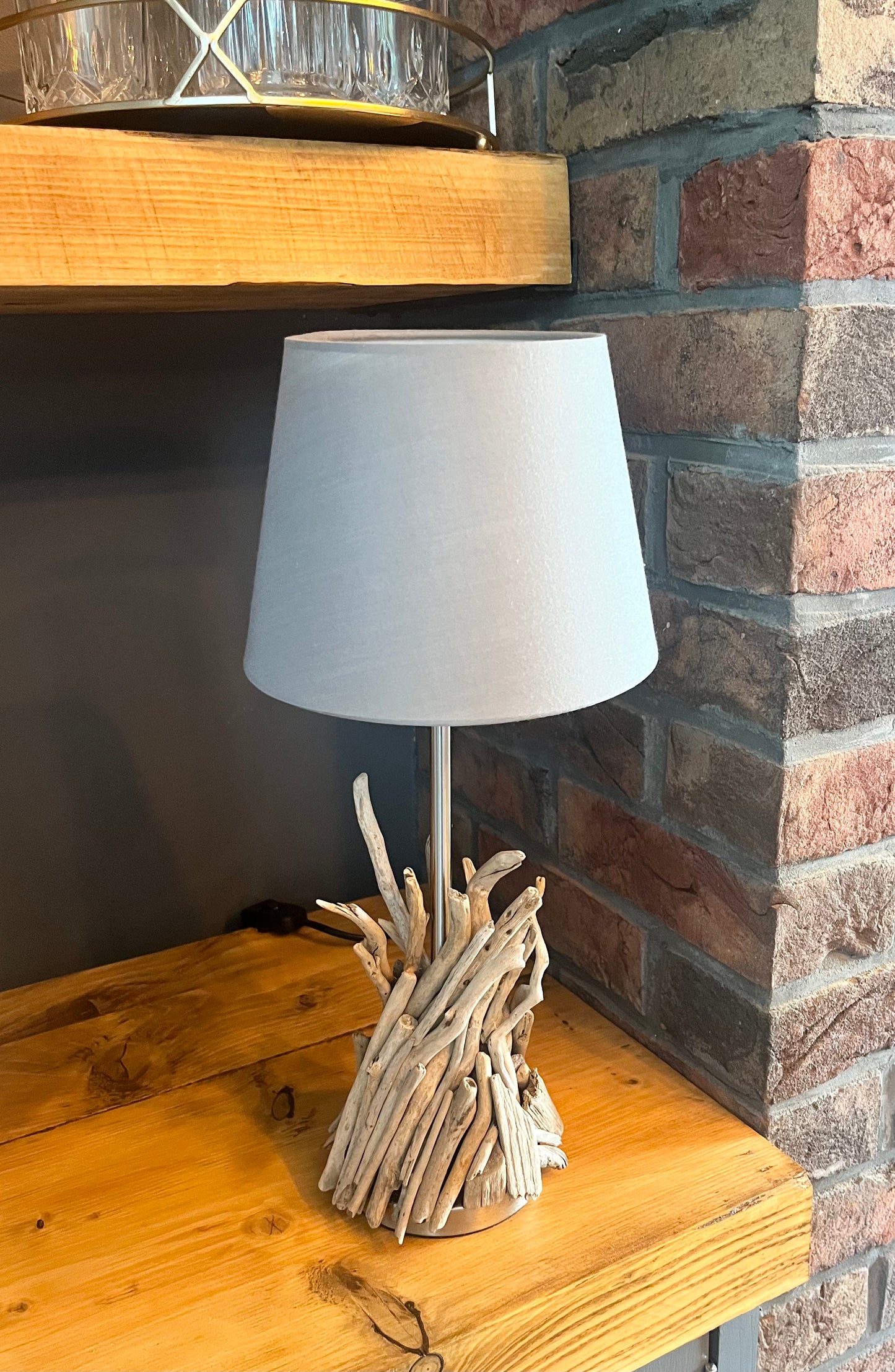 Handmade Driftwood Lamp with Bulb & Shade
