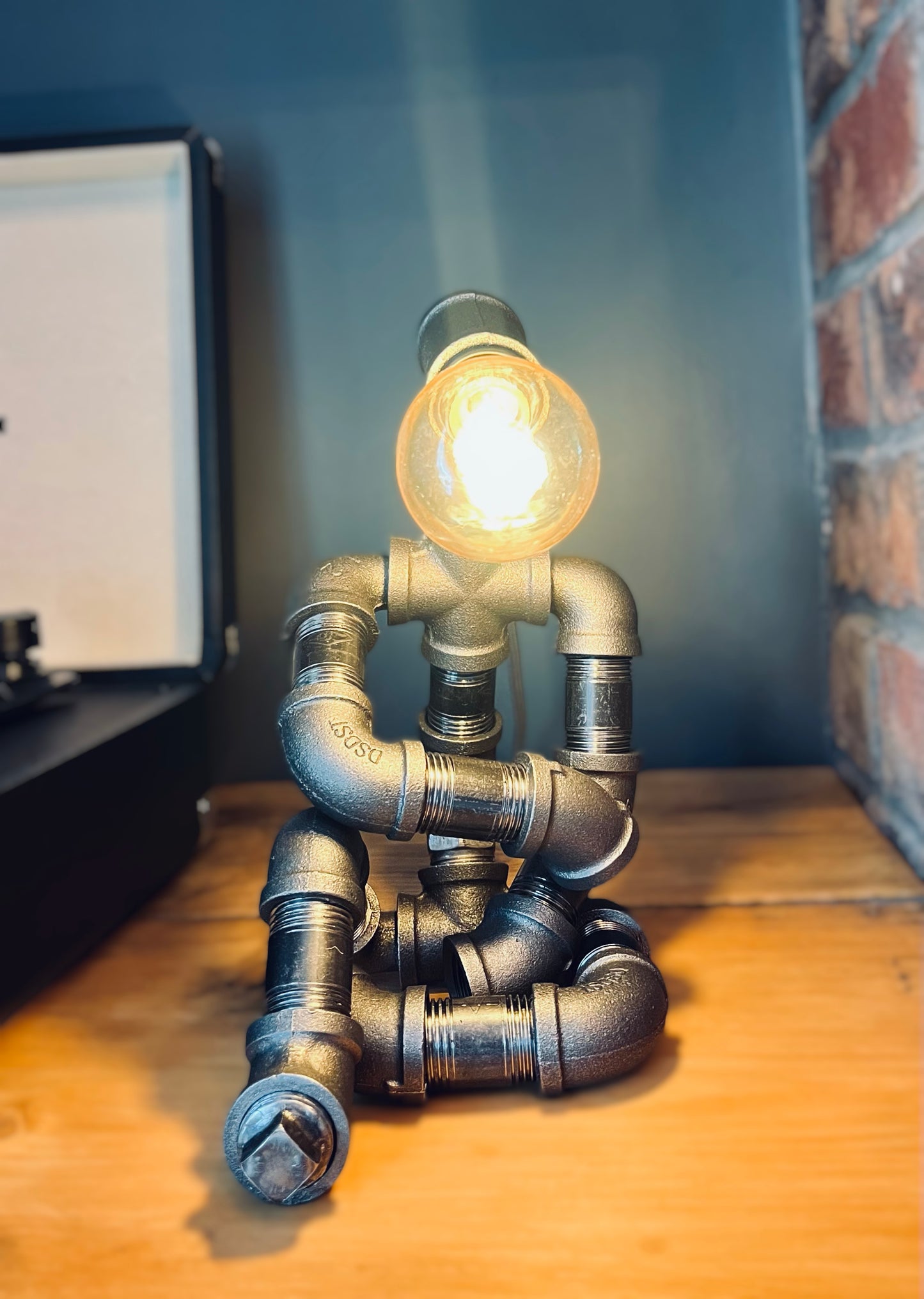 The Thinking Man Industrial Iron Pipe Lamp & Vintage Style Bulb