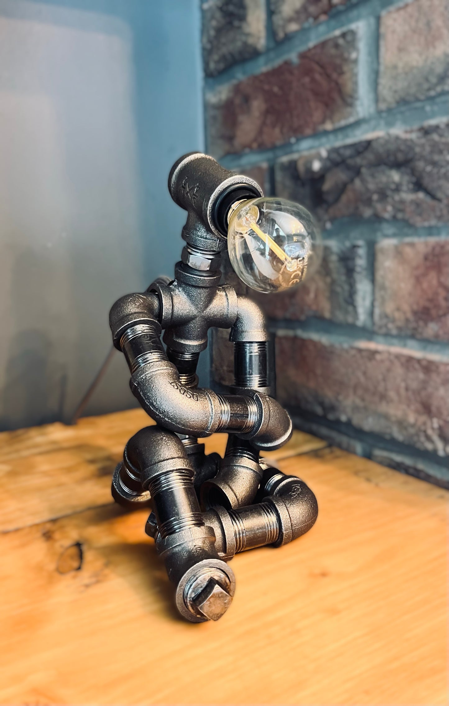 The Thinking Man Industrial Iron Pipe Lamp & Modern White Bulb