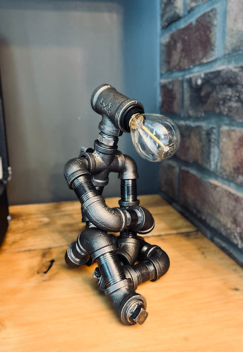 The Thinking Man Industrial Iron Pipe Lamp & Modern White Bulb