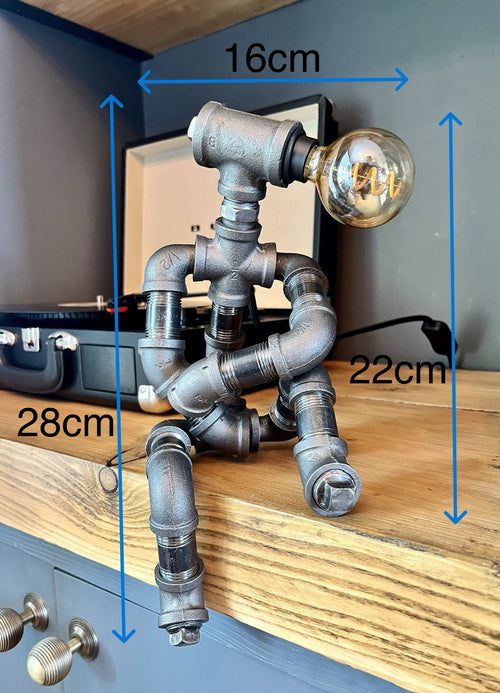 The Companion Industrial Iron Pipe Person Robot Lamp & Vintage Bulb