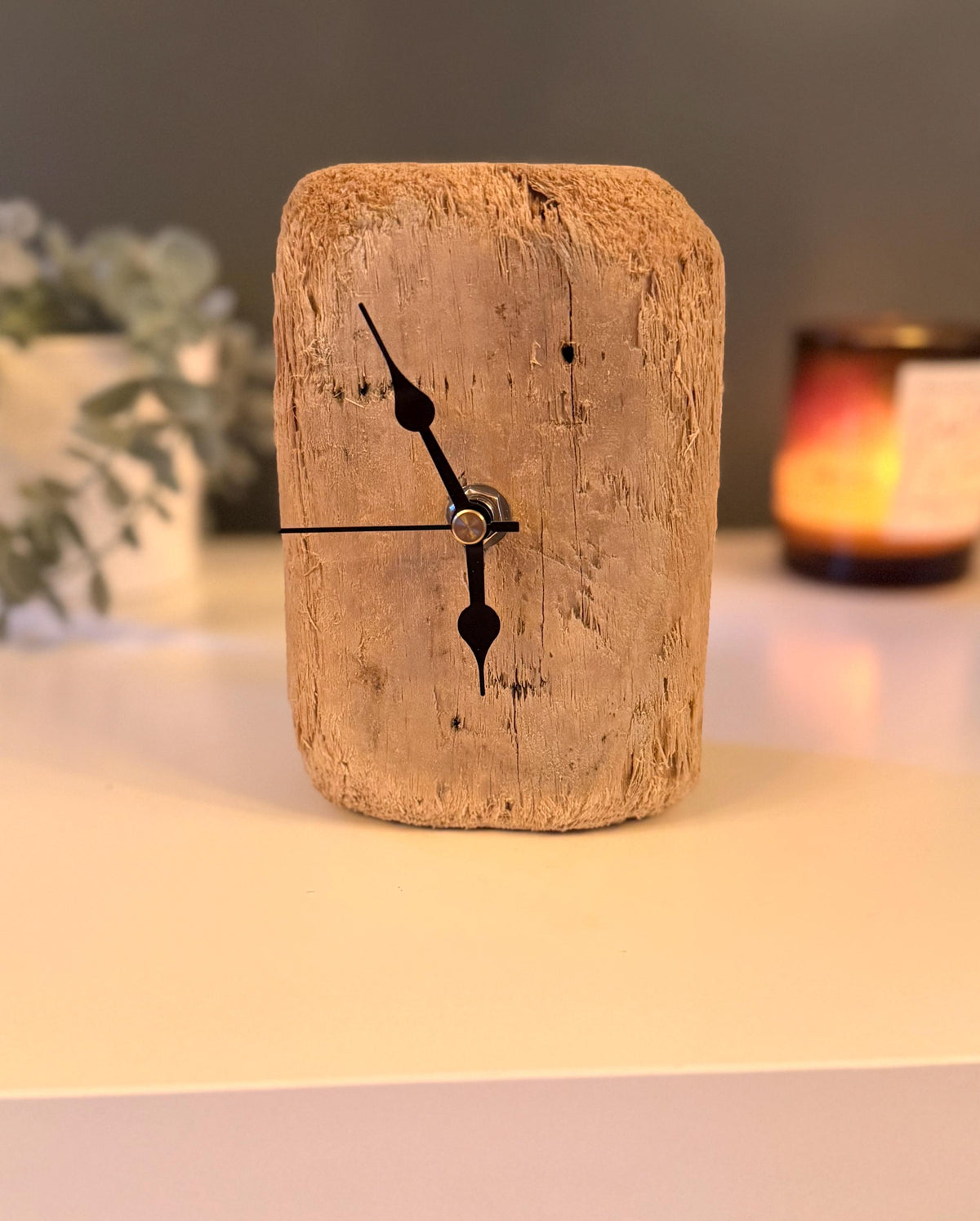Handmade Driftwood Table Clock – Small Rustic Wooden Desk Clock