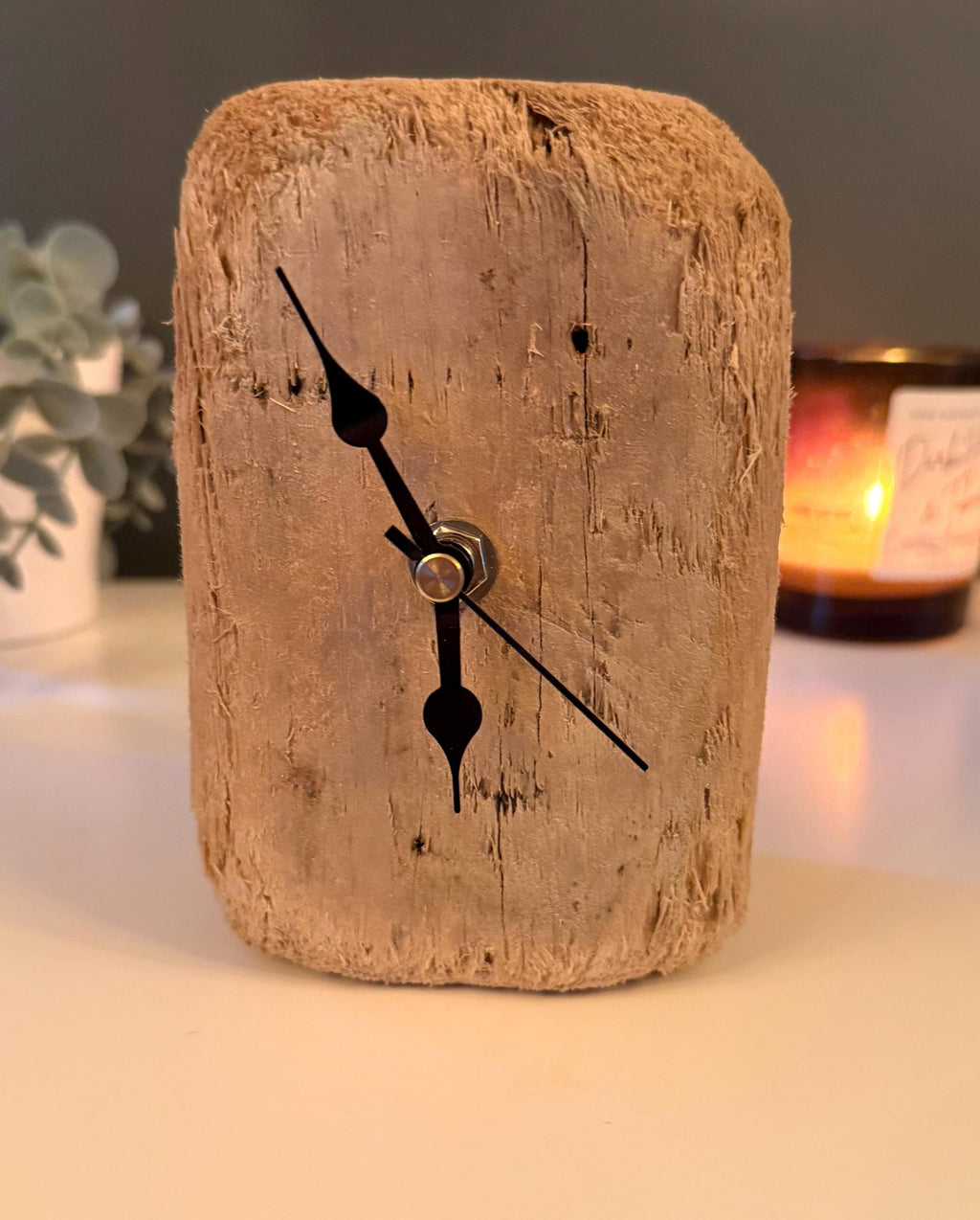 Handmade Driftwood Table Clock – Small Rustic Wooden Desk Clock