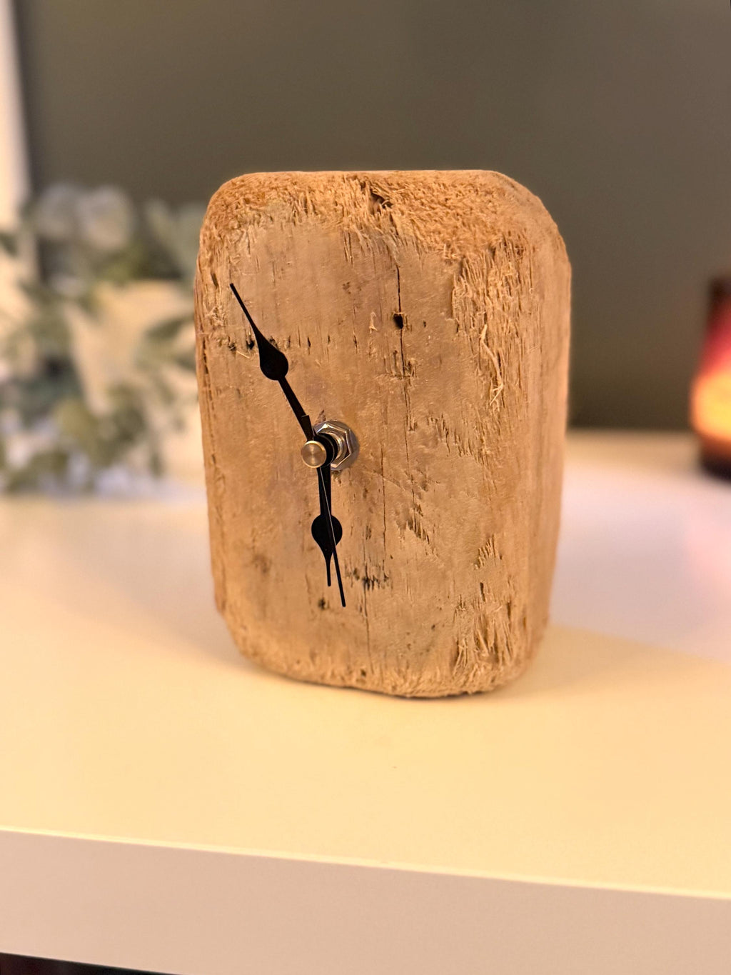 Handmade Driftwood Table Clock – Small Rustic Wooden Desk Clock