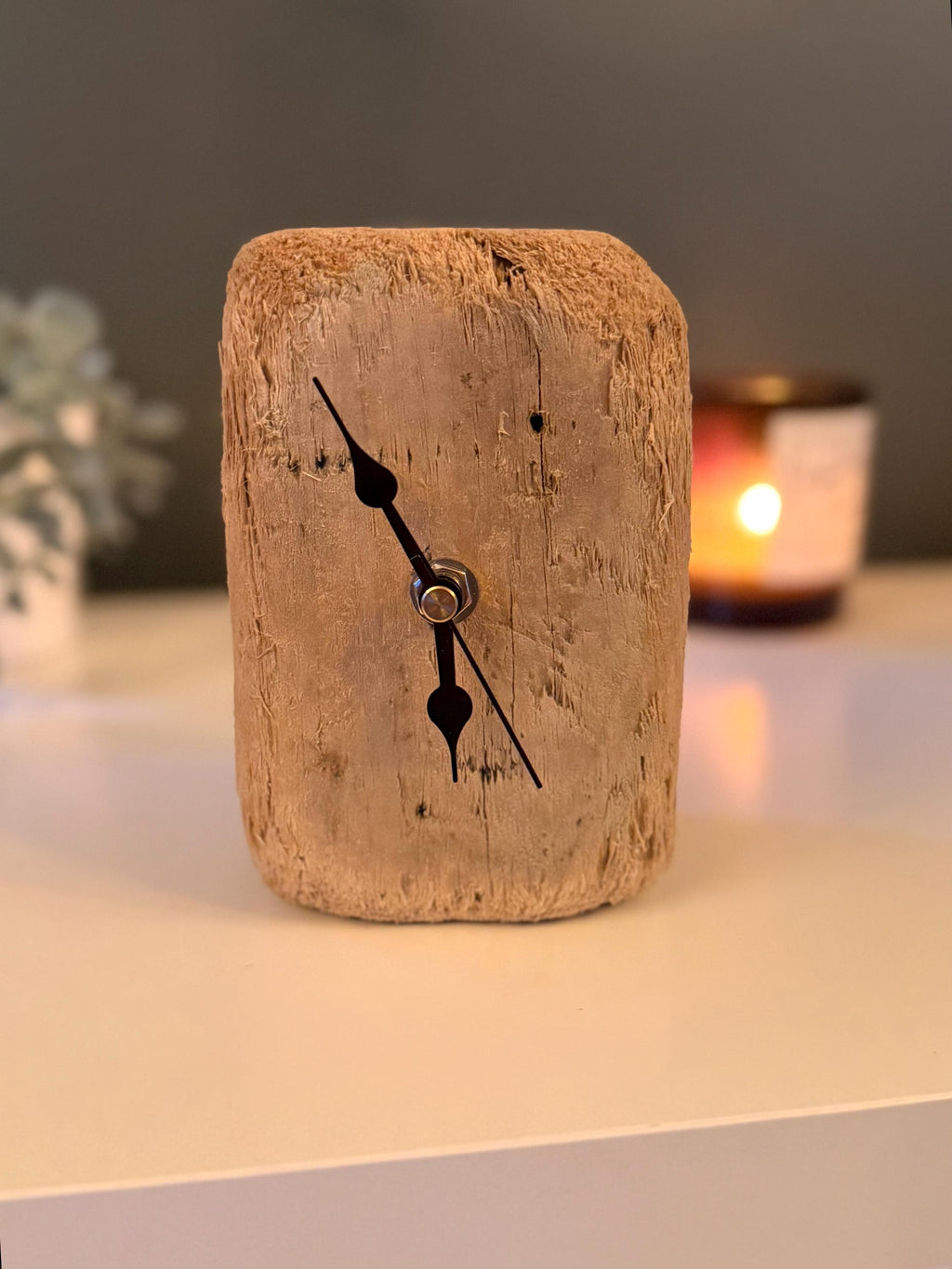 Handmade Driftwood Table Clock – Small Rustic Wooden Desk Clock