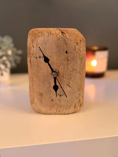 Handmade Driftwood Table Clock – Small Rustic Wooden Desk Clock