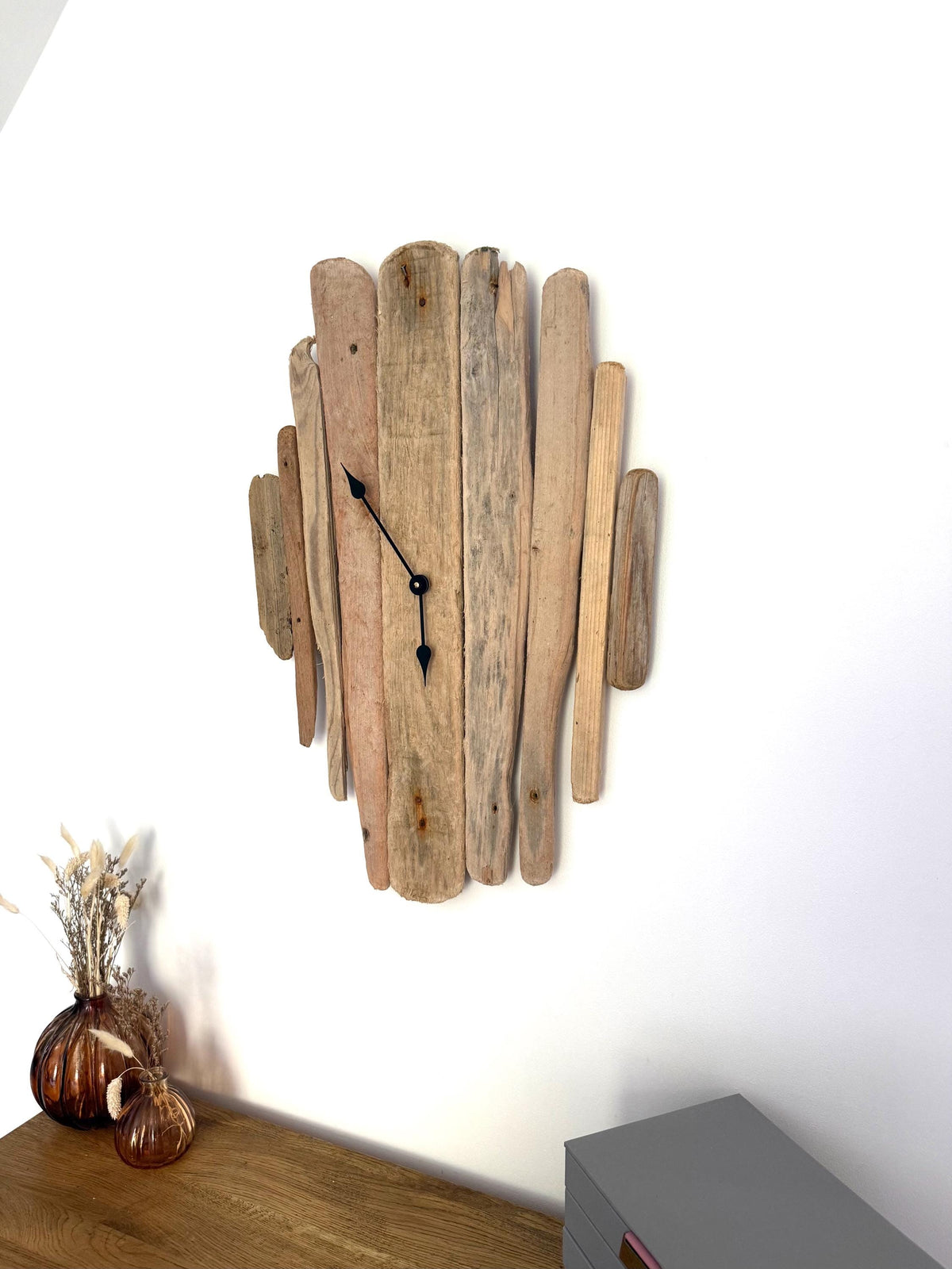 Large Handmade Driftwood Wall Clock – Rustic Reclaimed Wood Coastal Home Decor