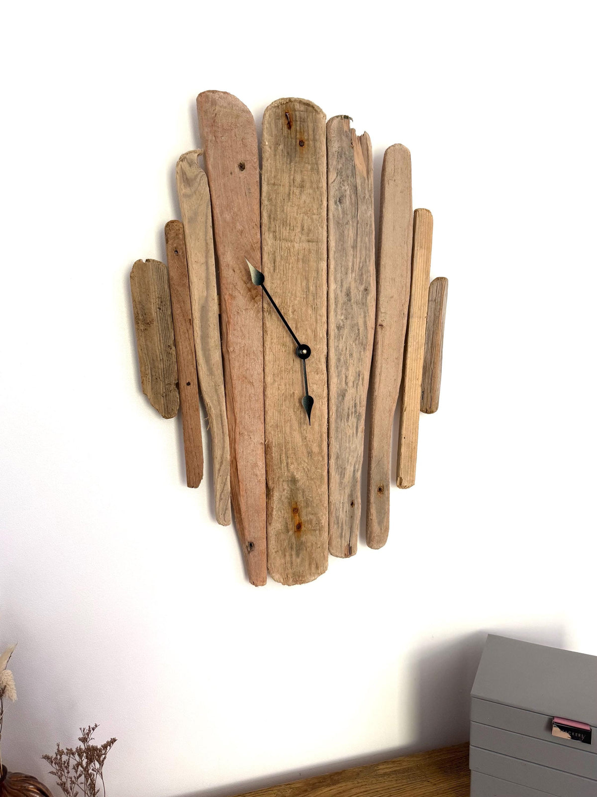 Large Handmade Driftwood Wall Clock – Rustic Reclaimed Wood Coastal Home Decor