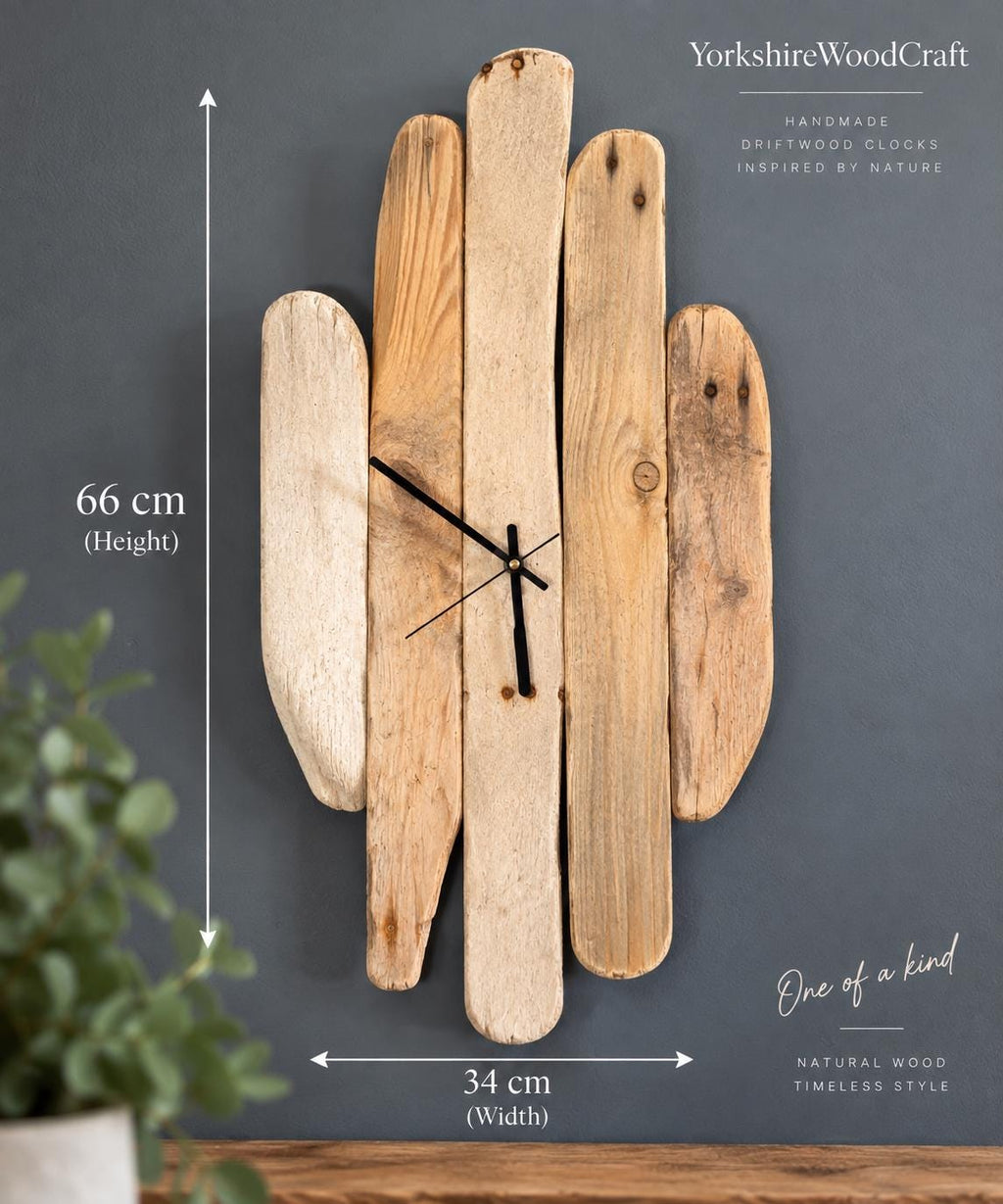 Large Handmade Driftwood Wall Clock – Silent Rustic Coastal Wood Clock