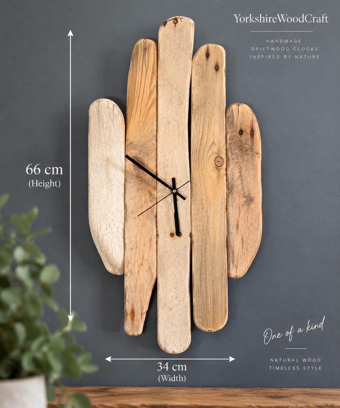 Large Handmade Driftwood Wall Clock – Silent Rustic Coastal Wood Clock
