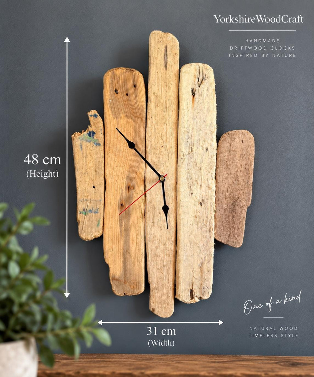 Handmade Driftwood Wall Clock – Silent Rustic Coastal Wood Clock