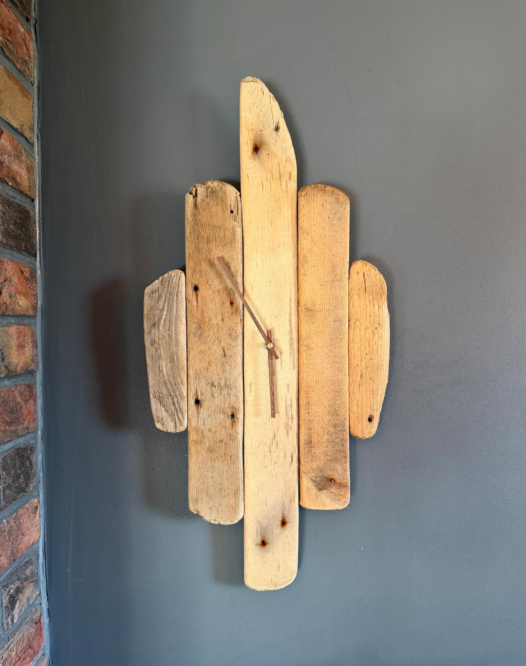 Large Handmade Driftwood Wall Clock – Rustic Reclaimed Wood Clock with Walnut Hands