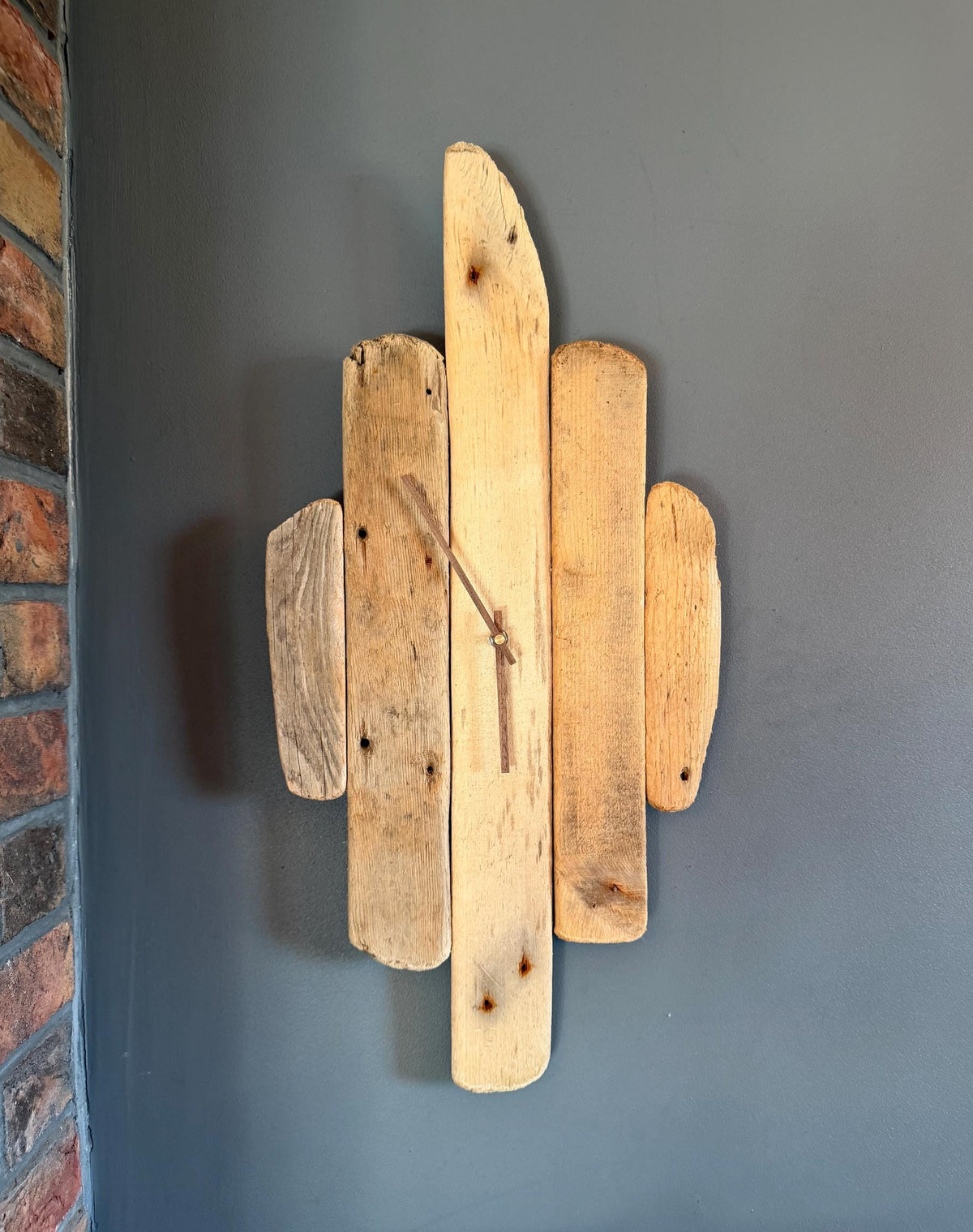 Large Handmade Driftwood Wall Clock – Rustic Reclaimed Wood Clock with Walnut Hands