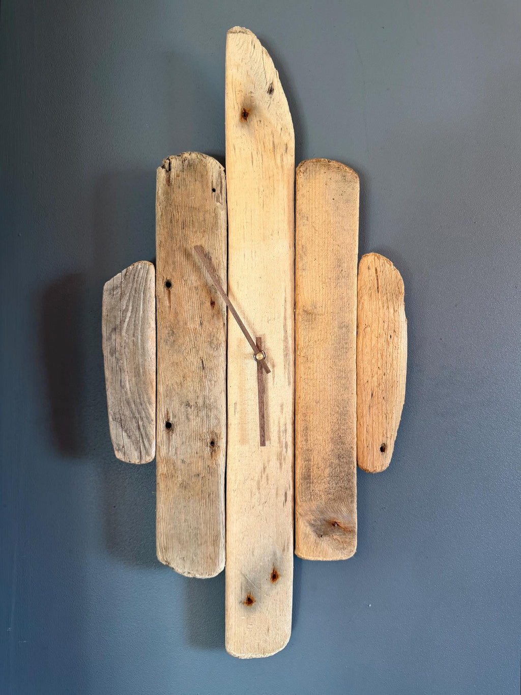 Large Handmade Driftwood Wall Clock – Rustic Reclaimed Wood Clock with Walnut Hands