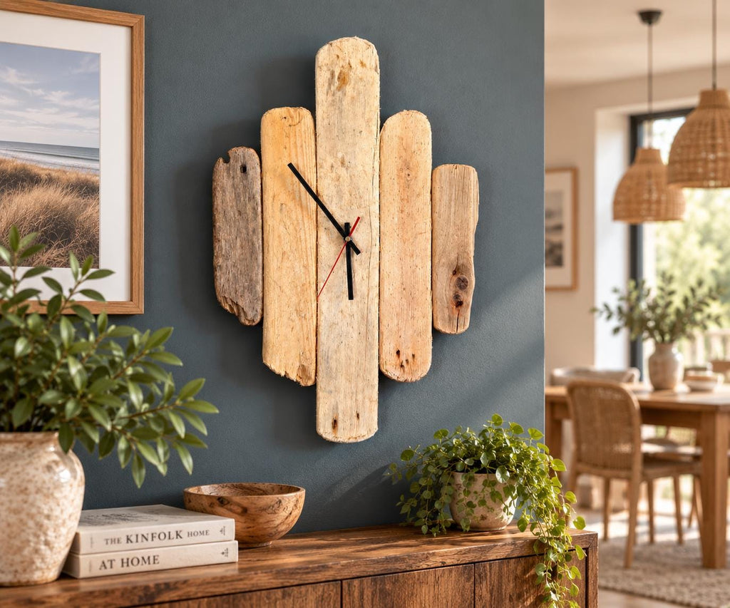 Large Handmade Driftwood Wall Clock – Reclaimed Wood Rustic Coastal Home Decor