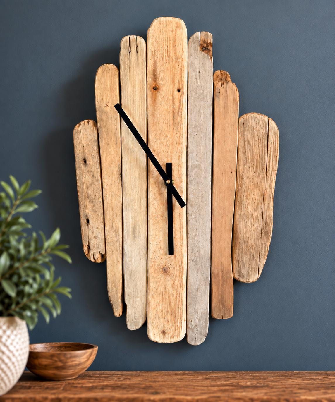 Large Handmade Driftwood Wall Clock – Rustic Reclaimed Wood Coastal Clock
