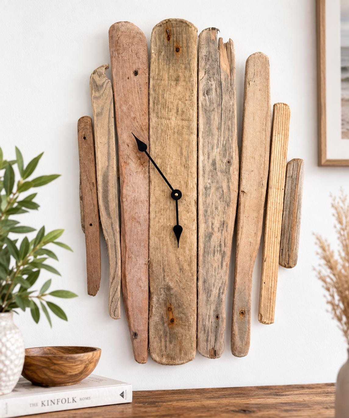 Large Handmade Driftwood Wall Clock – Rustic Reclaimed Wood Coastal Home Decor