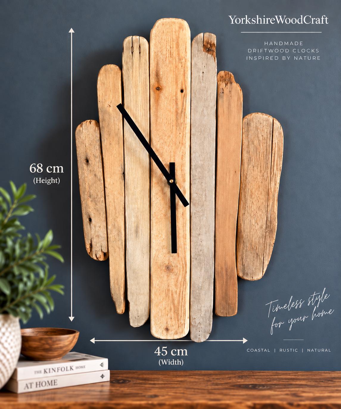 Large Handmade Driftwood Wall Clock – Rustic Reclaimed Wood Coastal Clock