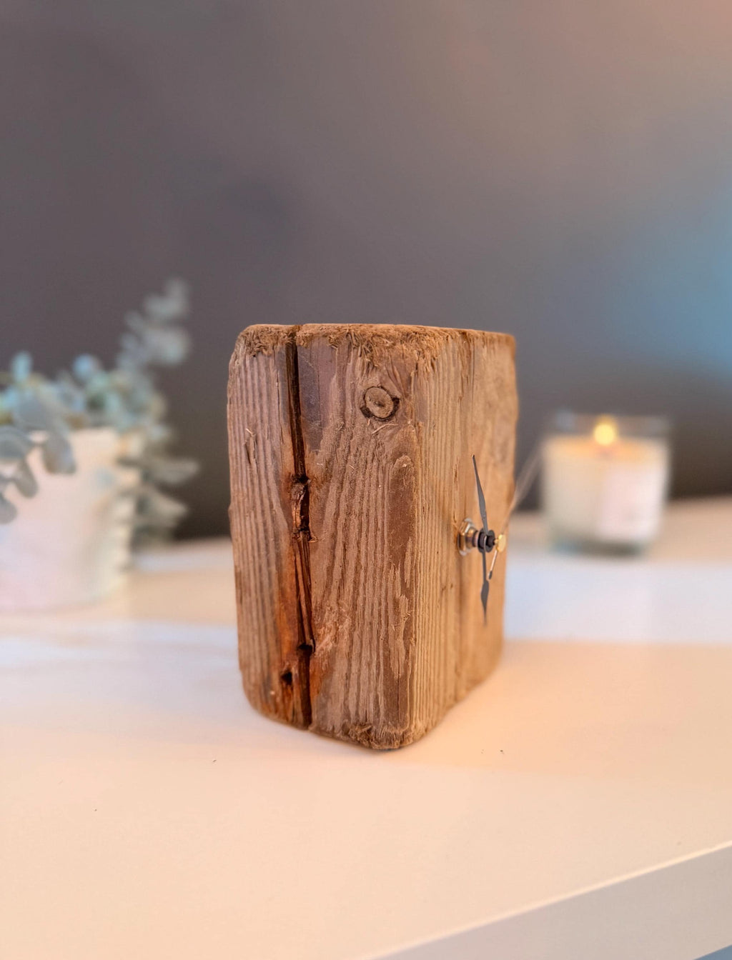 Handmade Driftwood Table Clock – Rustic Wooden Desk Clock Coastal Home Decor