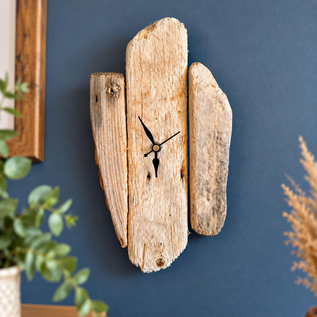 Small Handmade Driftwood Wall Clock – Rustic Coastal Wood Home Decor