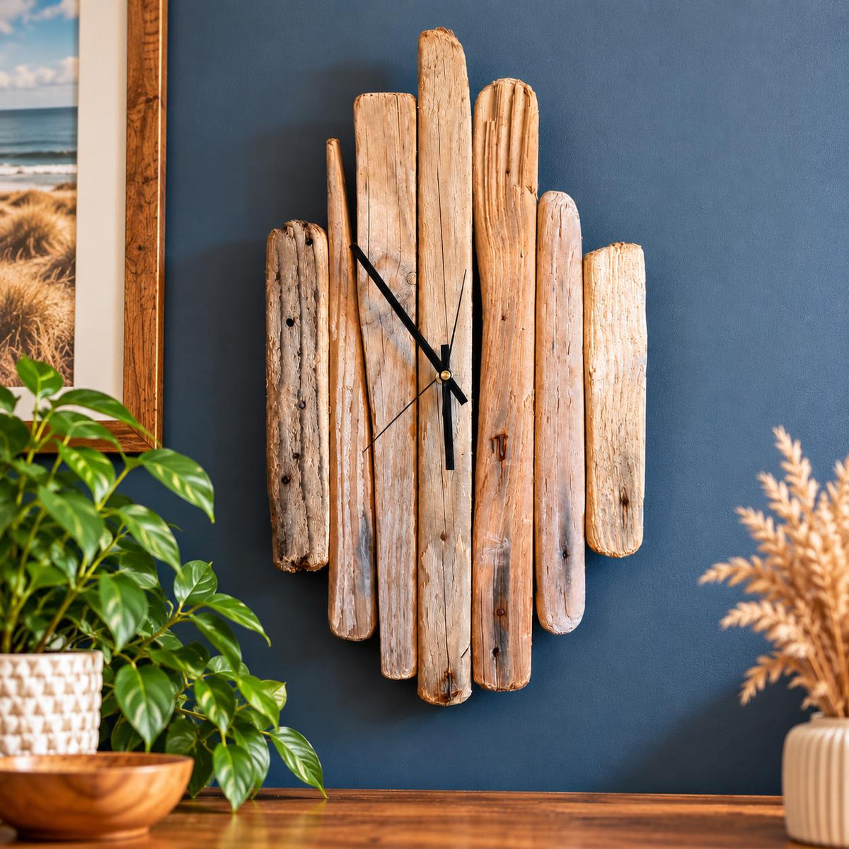 Handmade Driftwood Wall Clock – Rustic Reclaimed Wood Coastal Home Decor