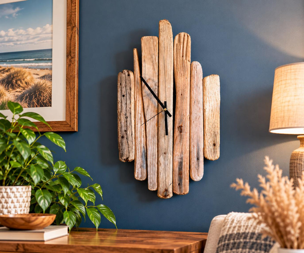 Handmade Driftwood Wall Clock – Rustic Reclaimed Wood Coastal Home Decor
